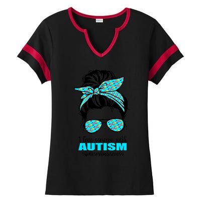 Autism Infinity Messy Bun I Love Someone With Autism Gift Ladies Halftime Notch Neck Tee