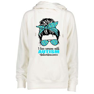 Autism Infinity Messy Bun I Love Someone With Autism Gift Womens Funnel Neck Pullover Hood