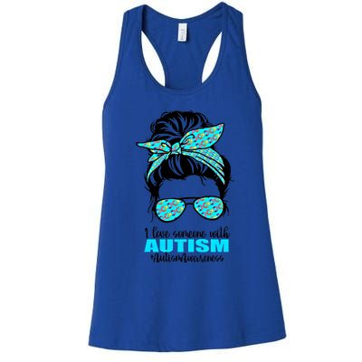 Autism Infinity Messy Bun I Love Someone With Autism Gift Women's Racerback Tank