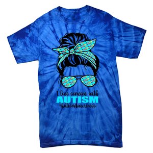 Autism Infinity Messy Bun I Love Someone With Autism Gift Tie-Dye T-Shirt