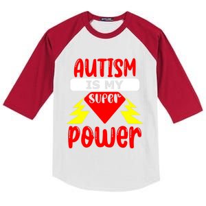 Autism Is My Super Power Gift Kids Colorblock Raglan Jersey