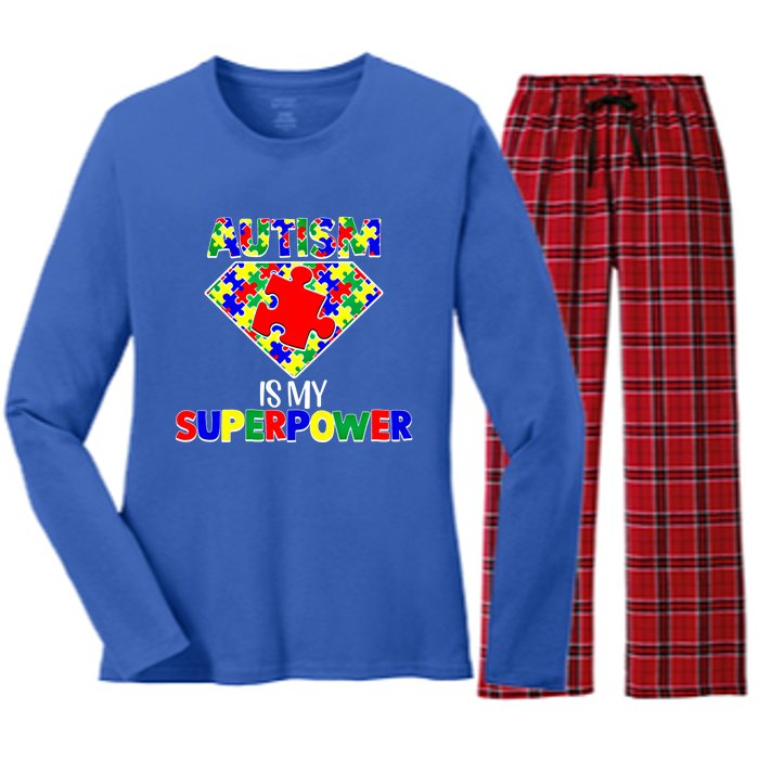 Autism Is My Superpower Autist Asd Disorder Autism Meaningful Gift Women's Long Sleeve Flannel Pajama Set 