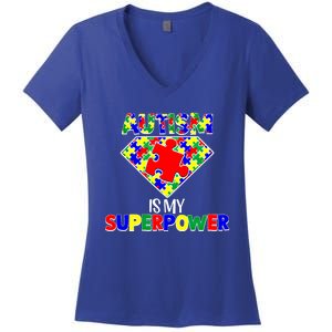 Autism Is My Superpower Autist Asd Disorder Autism Meaningful Gift Women's V-Neck T-Shirt