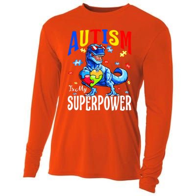 Autism Is My Super Power Autism Awareness Dinosaur Gift Cooling Performance Long Sleeve Crew