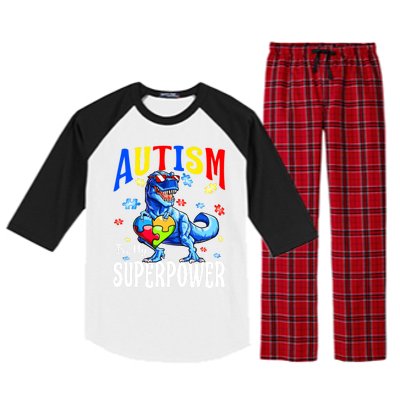 Autism Is My Super Power Autism Awareness Dinosaur Gift Raglan Sleeve Pajama Set