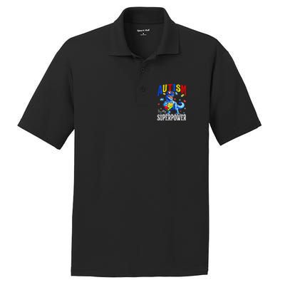 Autism Is My Super Power Autism Awareness Dinosaur Gift PosiCharge RacerMesh Polo