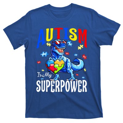 Autism Is My Super Power Autism Awareness Dinosaur Gift T-Shirt