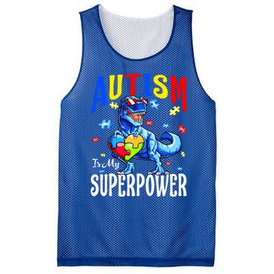 Autism Is My Super Power Autism Awareness Dinosaur Gift Mesh Reversible Basketball Jersey Tank