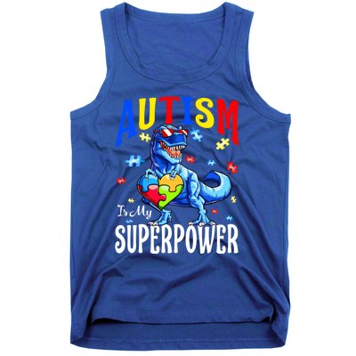 Autism Is My Super Power Autism Awareness Dinosaur Gift Tank Top