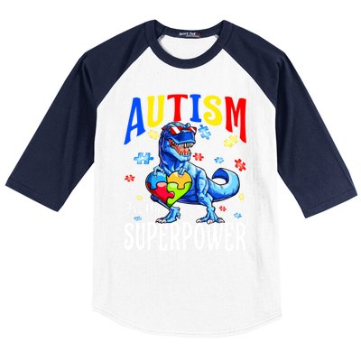 Autism Is My Super Power Autism Awareness Dinosaur Gift Baseball Sleeve Shirt