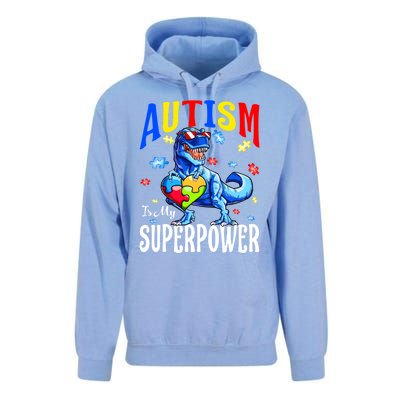 Autism Is My Super Power Autism Awareness Dinosaur Gift Unisex Surf Hoodie