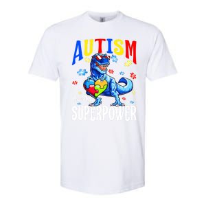 Autism Is My Super Power Autism Awareness Dinosaur Gift Softstyle CVC T-Shirt