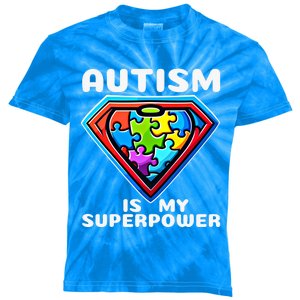 Autism Is My Superpower Superhero Cute Gift Kids Tie-Dye T-Shirt