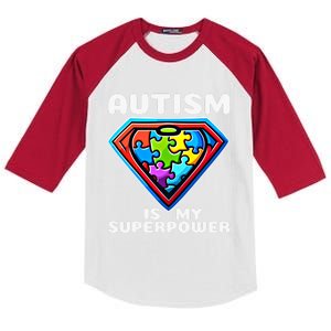 Autism Is My Superpower Superhero Cute Gift Kids Colorblock Raglan Jersey