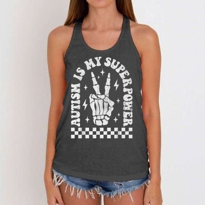 Autism Is My Superpower Groovy Autism Awareness  Women's Knotted Racerback Tank