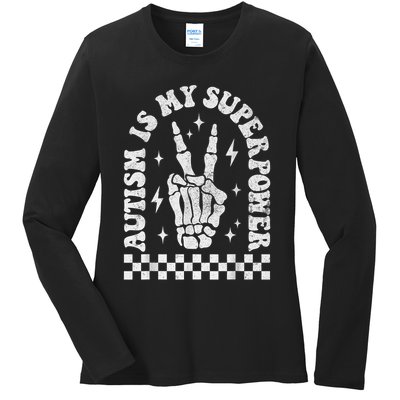 Autism Is My Superpower Groovy Autism Awareness  Ladies Long Sleeve Shirt