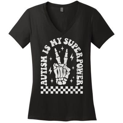 Autism Is My Superpower Groovy Autism Awareness  Women's V-Neck T-Shirt