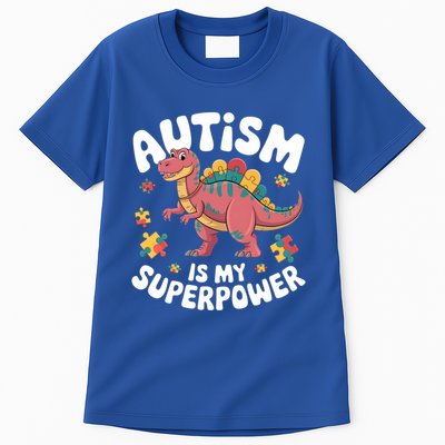 Autism Is My Super Power Strong Spinosaurus Autism Awareness Gift Tall T-Shirt