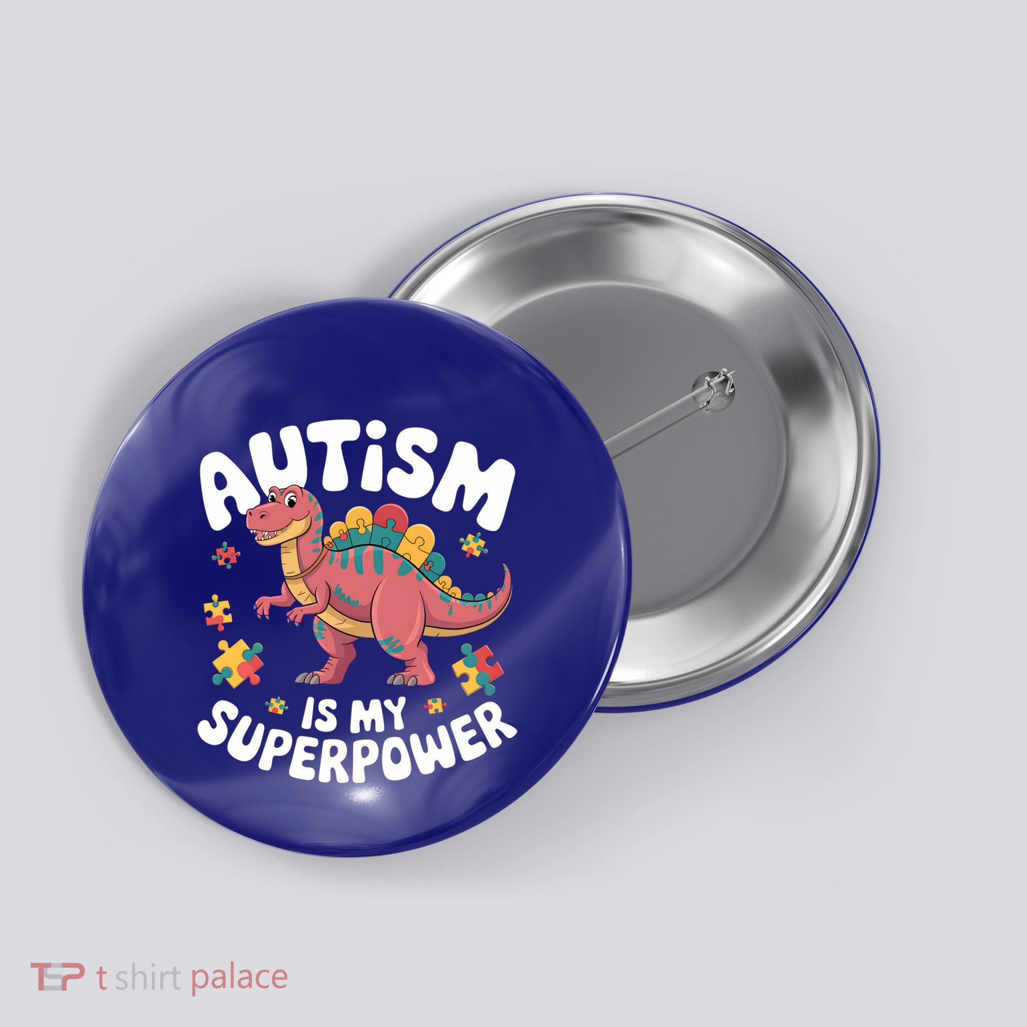 Autism Is My Super Power Strong Spinosaurus Autism Awareness Gift Button