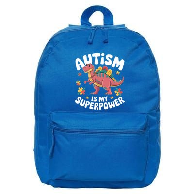 Autism Is My Super Power Strong Spinosaurus Autism Awareness Gift 16 in Basic Backpack