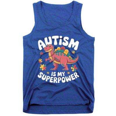 Autism Is My Super Power Strong Spinosaurus Autism Awareness Gift Tank Top