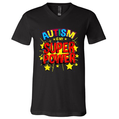 Autism Is My Superpower Autism Awareness V-Neck T-Shirt