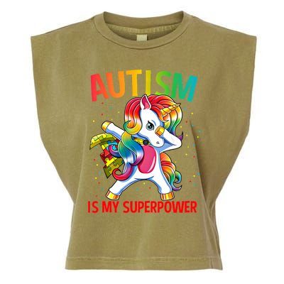 Autism Is My Superpower Dabbing Unicorn Gift Garment-Dyed Women's Muscle Tee