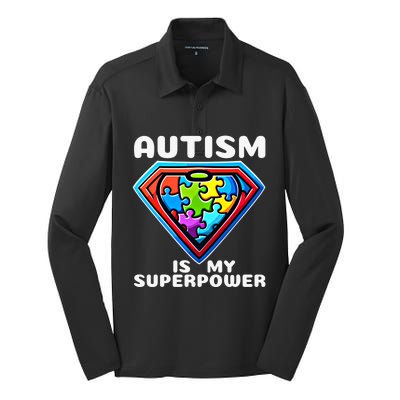 Autism Is My Superpower Superhero Gift Silk Touch Performance Long Sleeve Polo