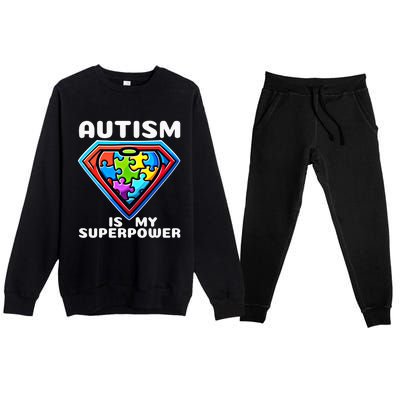 Autism Is My Superpower Superhero Gift Premium Crewneck Sweatsuit Set