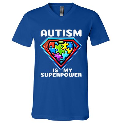 Autism Is My Superpower Superhero Gift V-Neck T-Shirt