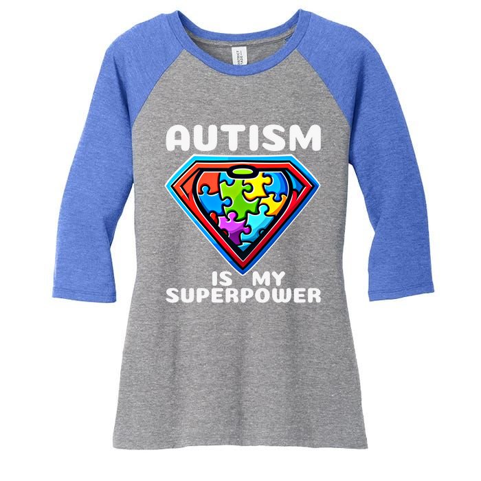 Autism Is My Superpower Superhero Gift Women's Tri-Blend 3/4-Sleeve Raglan Shirt