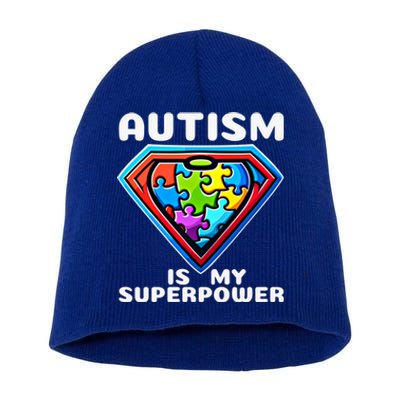 Autism Is My Superpower Superhero Gift Short Acrylic Beanie