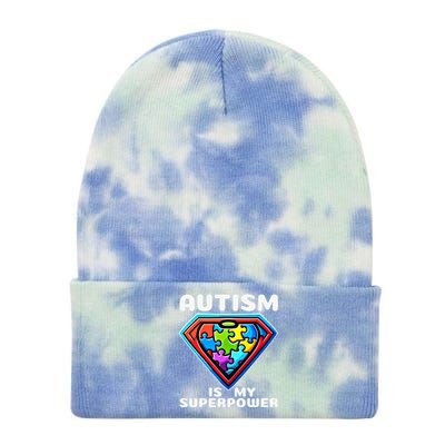 Autism Is My Superpower Superhero Gift Tie Dye 12in Knit Beanie