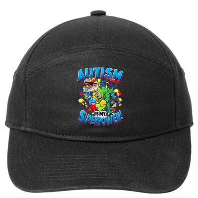 Autism Is My Superpower Dinosaur Autism Awareness 2025 7-Panel Snapback Hat