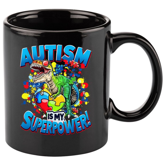 Autism Is My Superpower Dinosaur Autism Awareness 2025 11oz C Handle Ceramic Mug