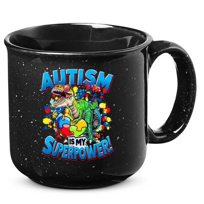 Autism Is My Superpower Dinosaur Autism Awareness 2025 15oz Campfire Ceramic Mug
