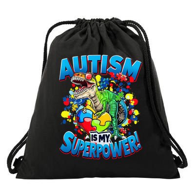 Autism Is My Superpower Dinosaur Autism Awareness 2025 Drawstring Bag