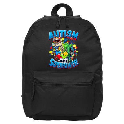 Autism Is My Superpower Dinosaur Autism Awareness 2025 16 in Basic Backpack