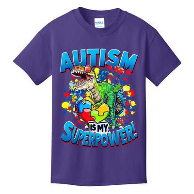 Autism Is My Superpower Dinosaur Autism Awareness 2025 Kids T-Shirt