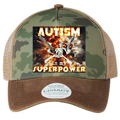 Autism Is My Supper Power Hard Skeleton Meme Oddly Specific Gift Legacy Tie Dye Trucker Hat