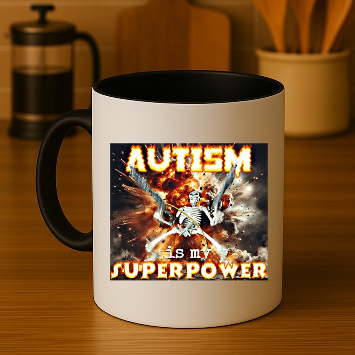 Autism Is My Supper Power Hard Skeleton Meme Oddly Specific Gift Mug
