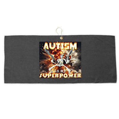 Autism Is My Supper Power Hard Skeleton Meme Oddly Specific Gift Large Microfiber Waffle Golf Towel