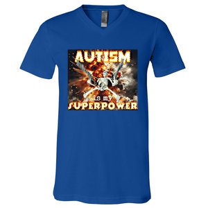 Autism Is My Supper Power Hard Skeleton Meme Oddly Specific Gift V-Neck T-Shirt