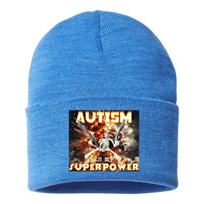 Autism Is My Supper Power Hard Skeleton Meme Oddly Specific Gift Sustainable Knit Beanie