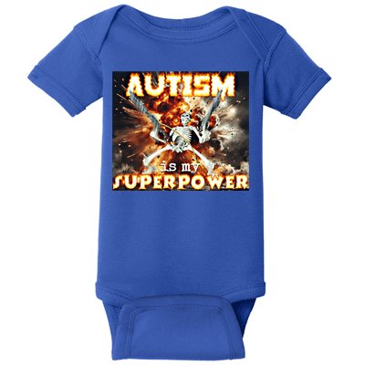 Autism Is My Supper Power Hard Skeleton Meme Oddly Specific Gift Baby Bodysuit