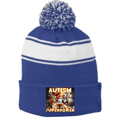 Autism Is My Supper Power Hard Skeleton Meme Oddly Specific Gift Stripe Pom Pom Beanie