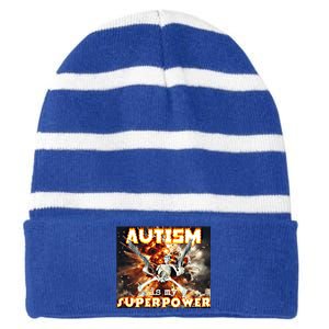 Autism Is My Supper Power Hard Skeleton Meme Oddly Specific Gift Striped Beanie with Solid Band