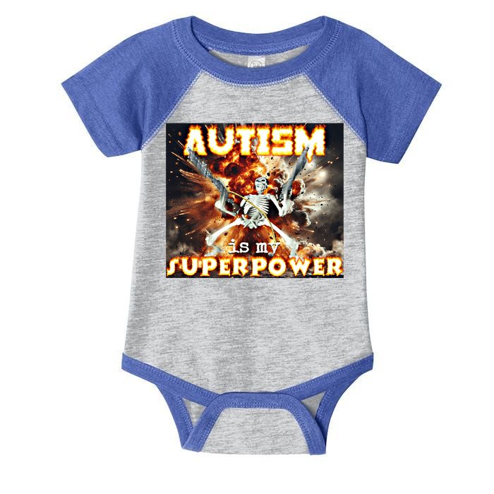 Autism Is My Supper Power Hard Skeleton Meme Oddly Specific Gift Infant Baby Jersey Bodysuit