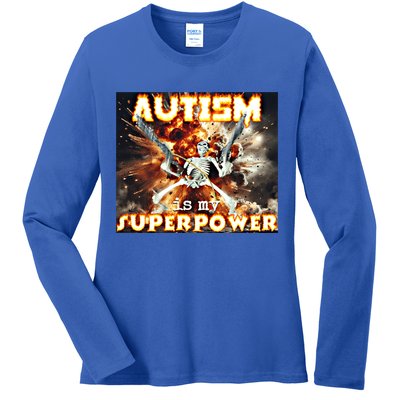 Autism Is My Supper Power Hard Skeleton Meme Oddly Specific Gift Ladies Long Sleeve Shirt