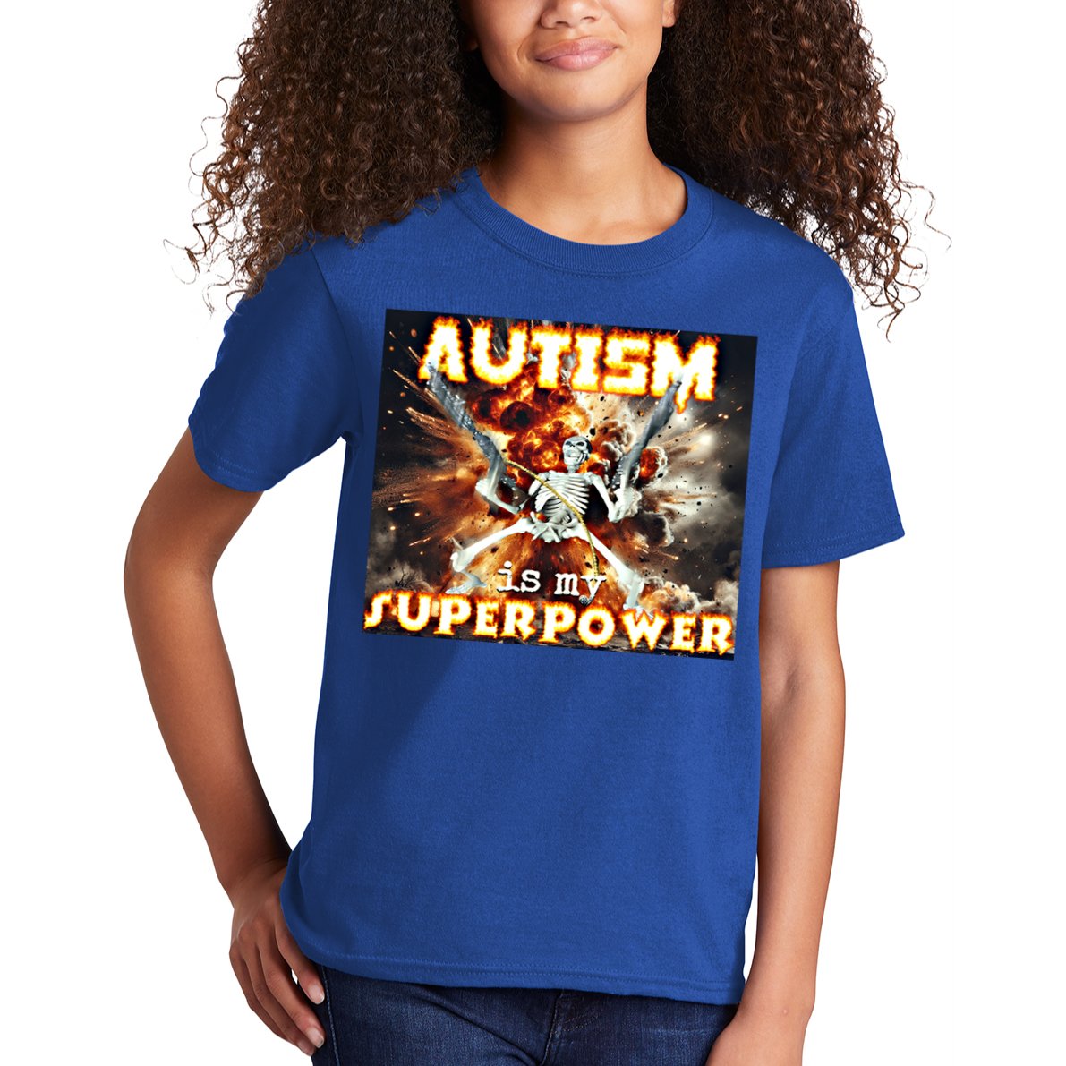 Autism Is My Supper Power Hard Skeleton Meme Oddly Specific Gift Kids T-Shirt
